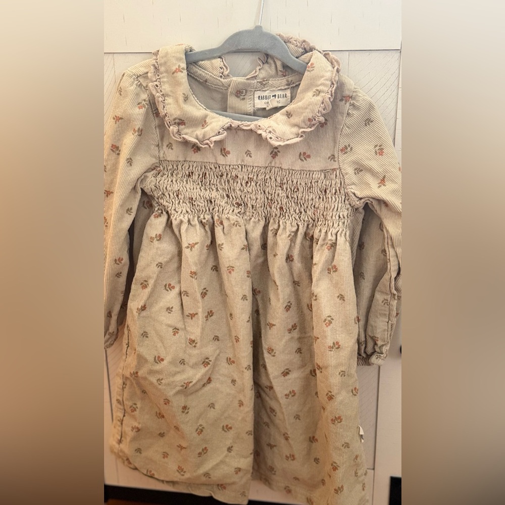 Rabbit and Bear Organic GUC Corduroy Floral Cream Dress 3T